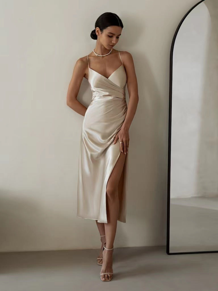 Midi dress women's wrap-style with high slit | M&B - 1 - Modern britwear