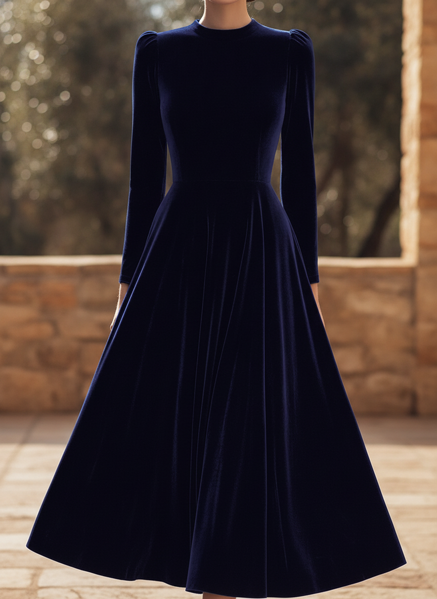 A-line Women's Velvet-Effect Maxi Dress with Long Sleeves | M&B - 1 - Modern britwear