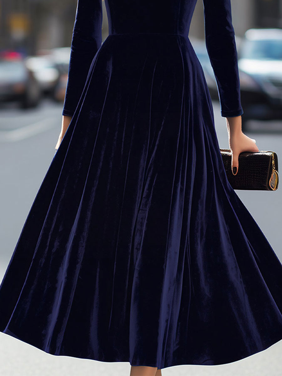 A-line Women's Velvet-Effect Maxi Dress with Long Sleeves | M&B - 4 - Modern britwear