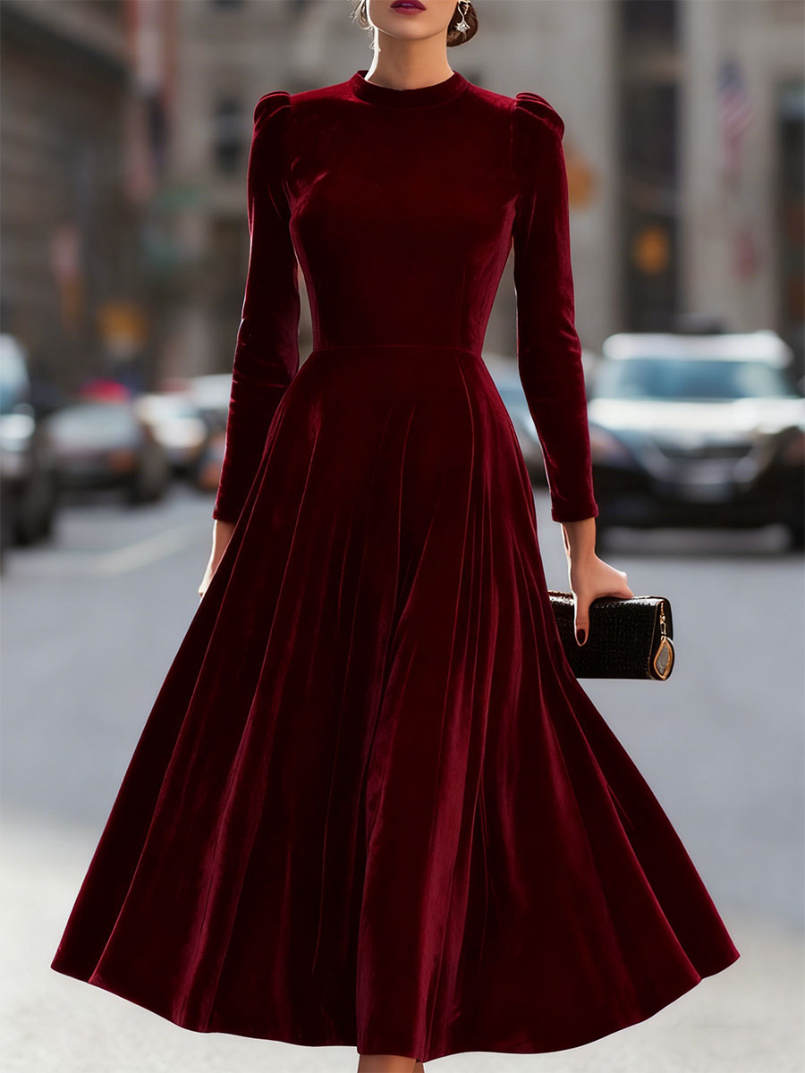 A-line Women's Velvet-Effect Maxi Dress with Long Sleeves | M&B - 6 - Modern britwear
