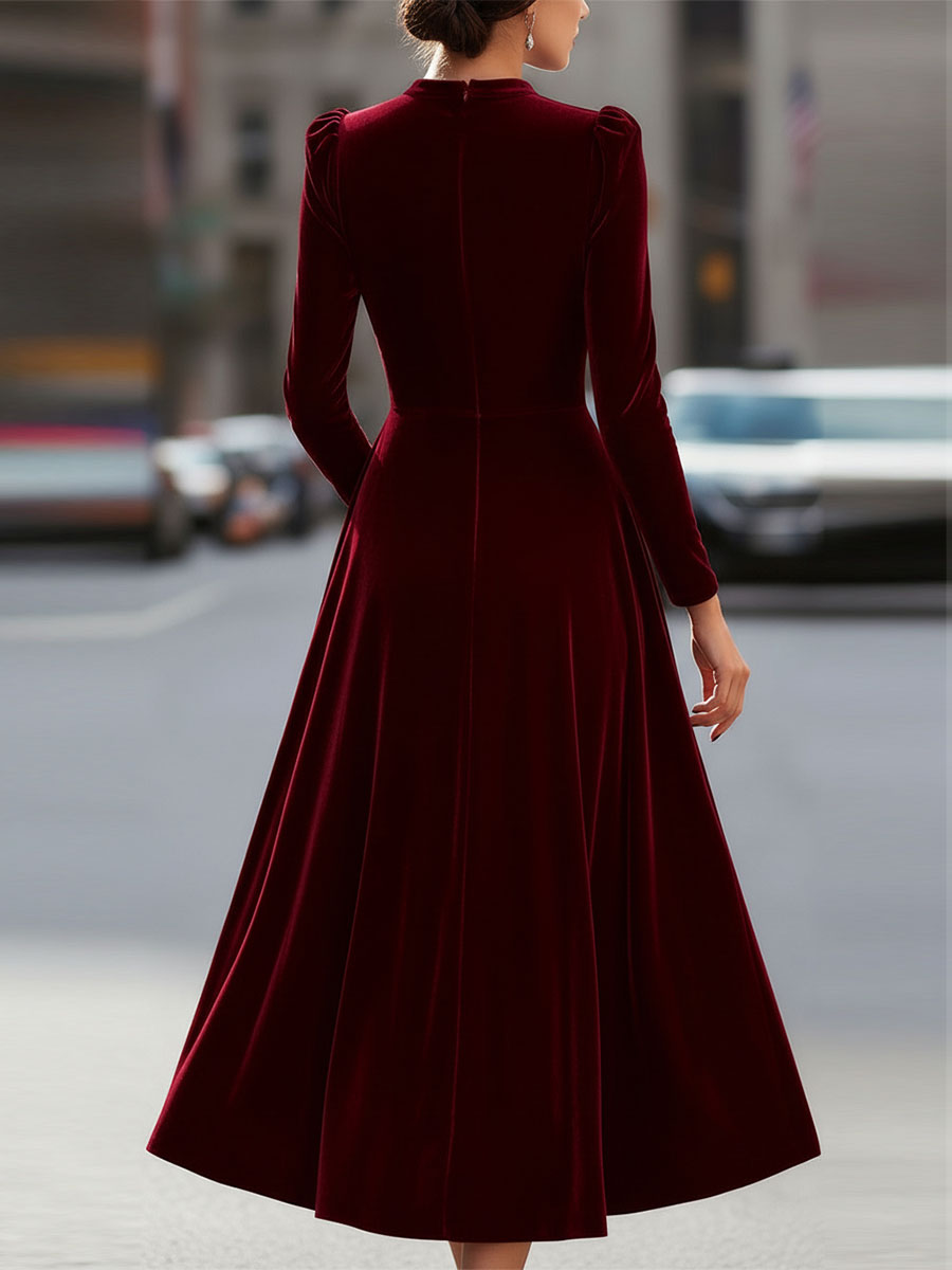 A-line Women's Velvet-Effect Maxi Dress with Long Sleeves | M&B - 7 - Modern britwear