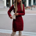 Cable-knit women's roll neck midi dress with side slit | M&B - 1 - Modern britwear