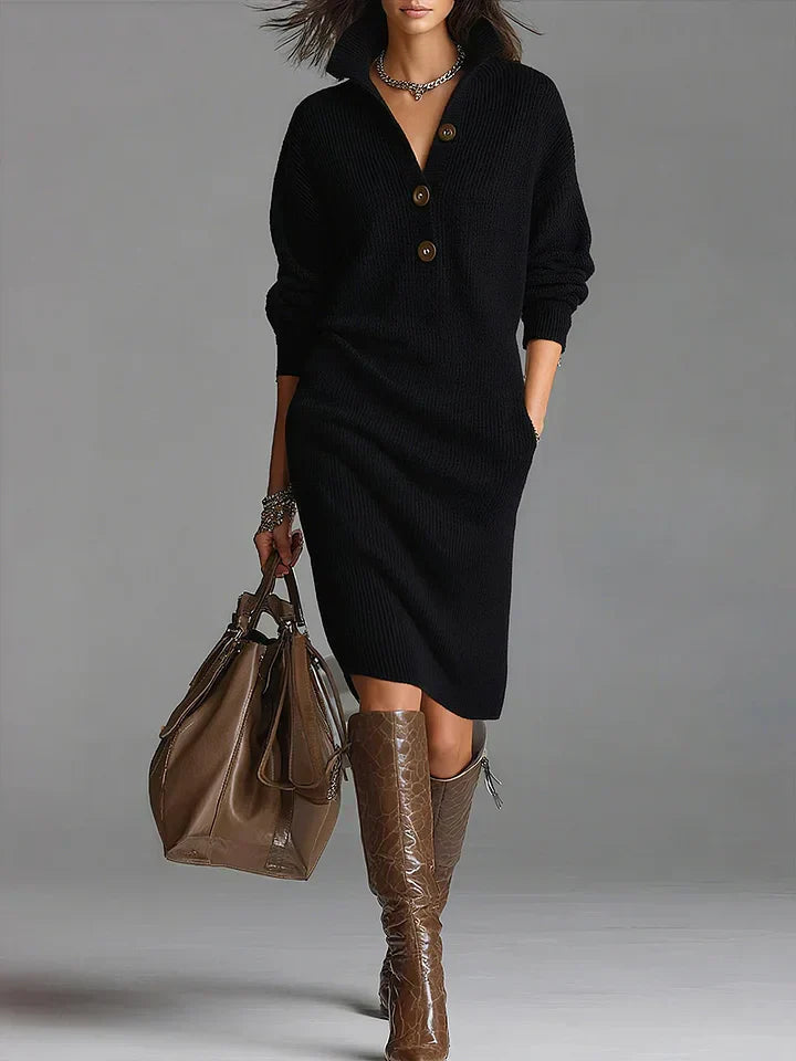 Knit Dress Women's Relaxed Fit with Button Detail | M&B - 3 - Modern britwear