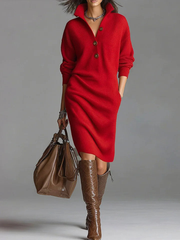 Knit Dress Women's Relaxed Fit with Button Detail | M&B - 4 - Modern britwear