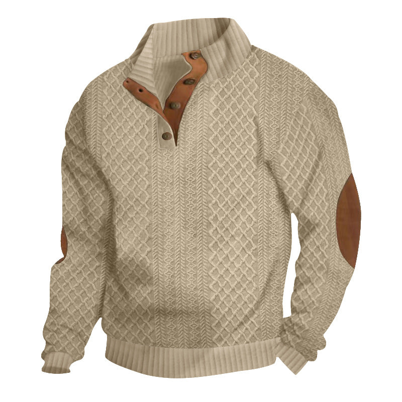 Men's Knit Sweater with Button Front and Contrast Elbow Patches | M&B - 1 - Modern britwear
