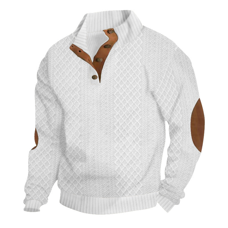 Men's Knit Sweater with Button Front and Contrast Elbow Patches | M&B - 2 - Modern britwear