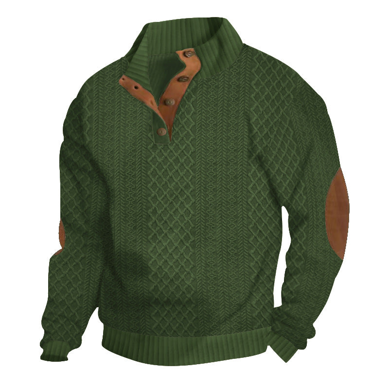 Men's Knit Sweater with Button Front and Contrast Elbow Patches | M&B - 3 - Modern britwear
