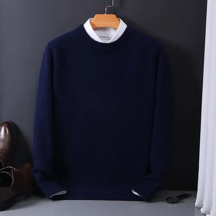 Men's Regular Fit Round-Neck Sweater with Ribbed Cuffs | M&B - 3 - Modern britwear