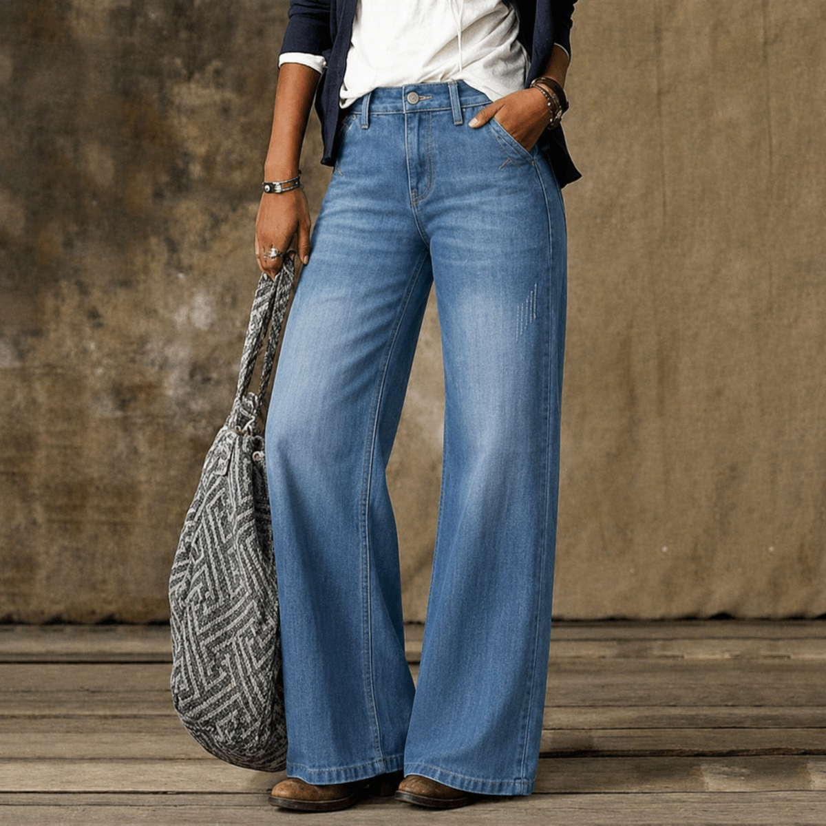 Flared Wide-Leg Jeans Women's High-Rise Relaxed Fit | M&B - 1 - Modern britwear