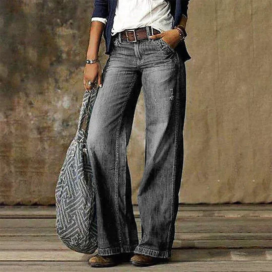 Flared Wide-Leg Jeans Women's High-Rise Relaxed Fit | M&B - 3 - Modern britwear