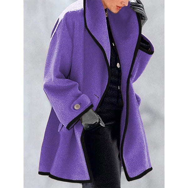 Coat Women's red oversized with shawl collar and contrast trim