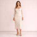 Ivory Mesh Long Sleeve Sweetheart Midi Dress