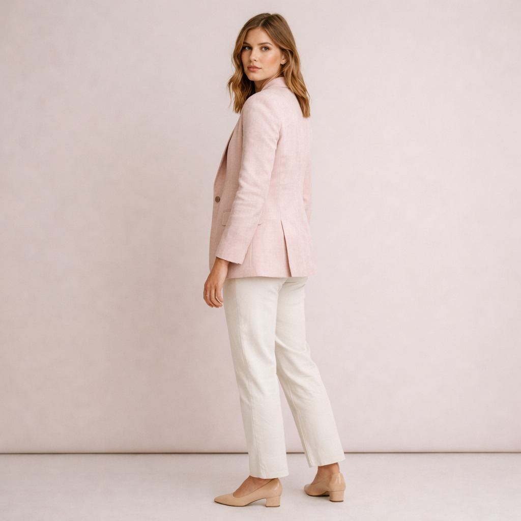 Blush Pink Linen Single-Button Blazer