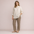 Cream Oversized Linen Mandarin Collar Shirt