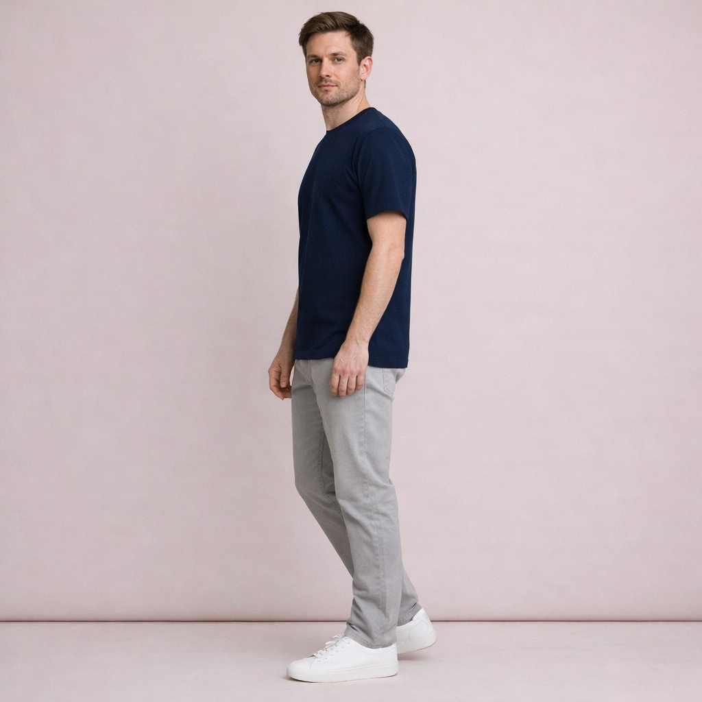 Navy Textured Knit Crew Neck T-Shirt