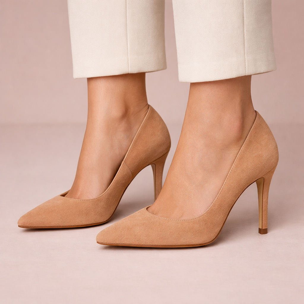 Nude Suede Pointed Toe Stiletto Heels
