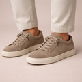 Taupe Suede Low-Top Lace-Up Sneakers