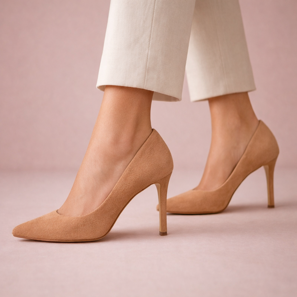 Nude Suede Pointed Toe Stiletto Heels