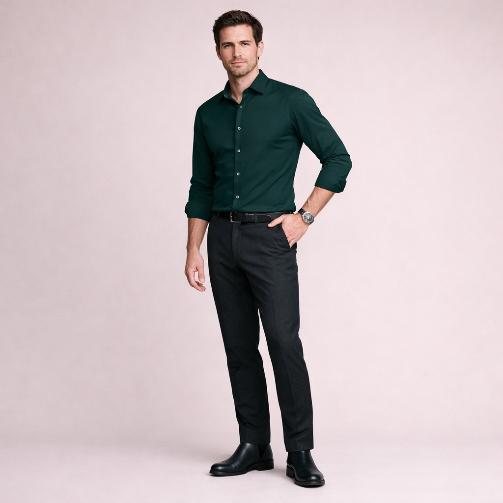 Forest Green Slim Fit Long Sleeve Dress Shirt