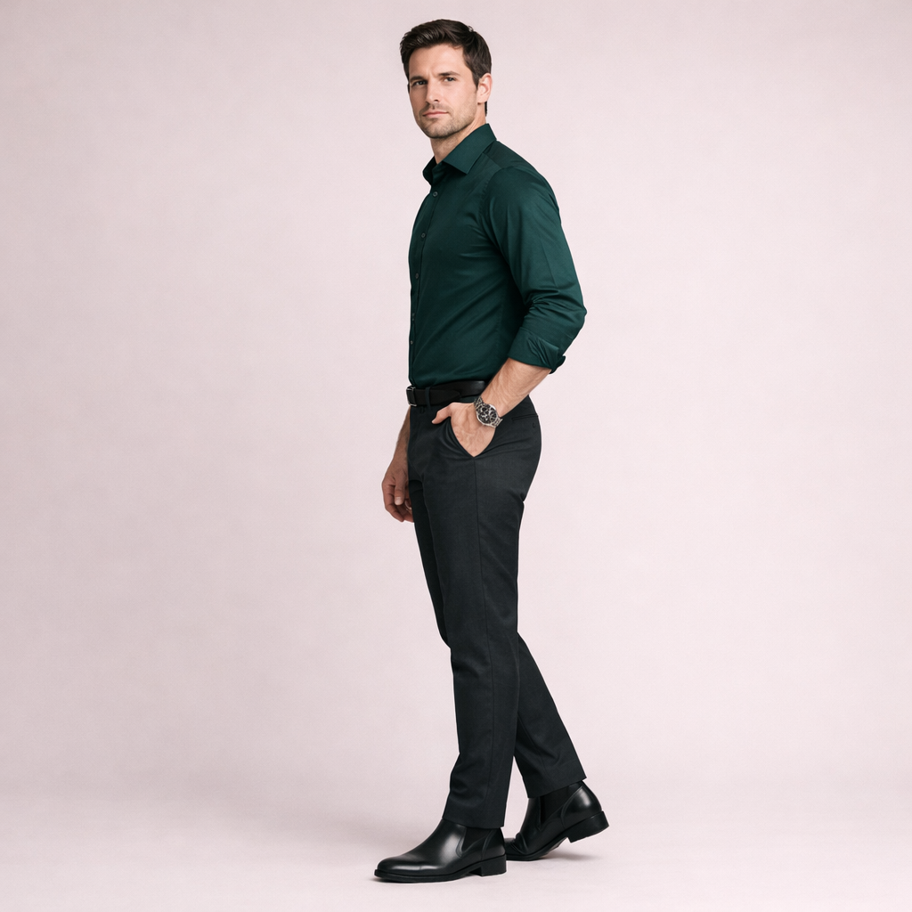 Forest Green Slim Fit Long Sleeve Dress Shirt