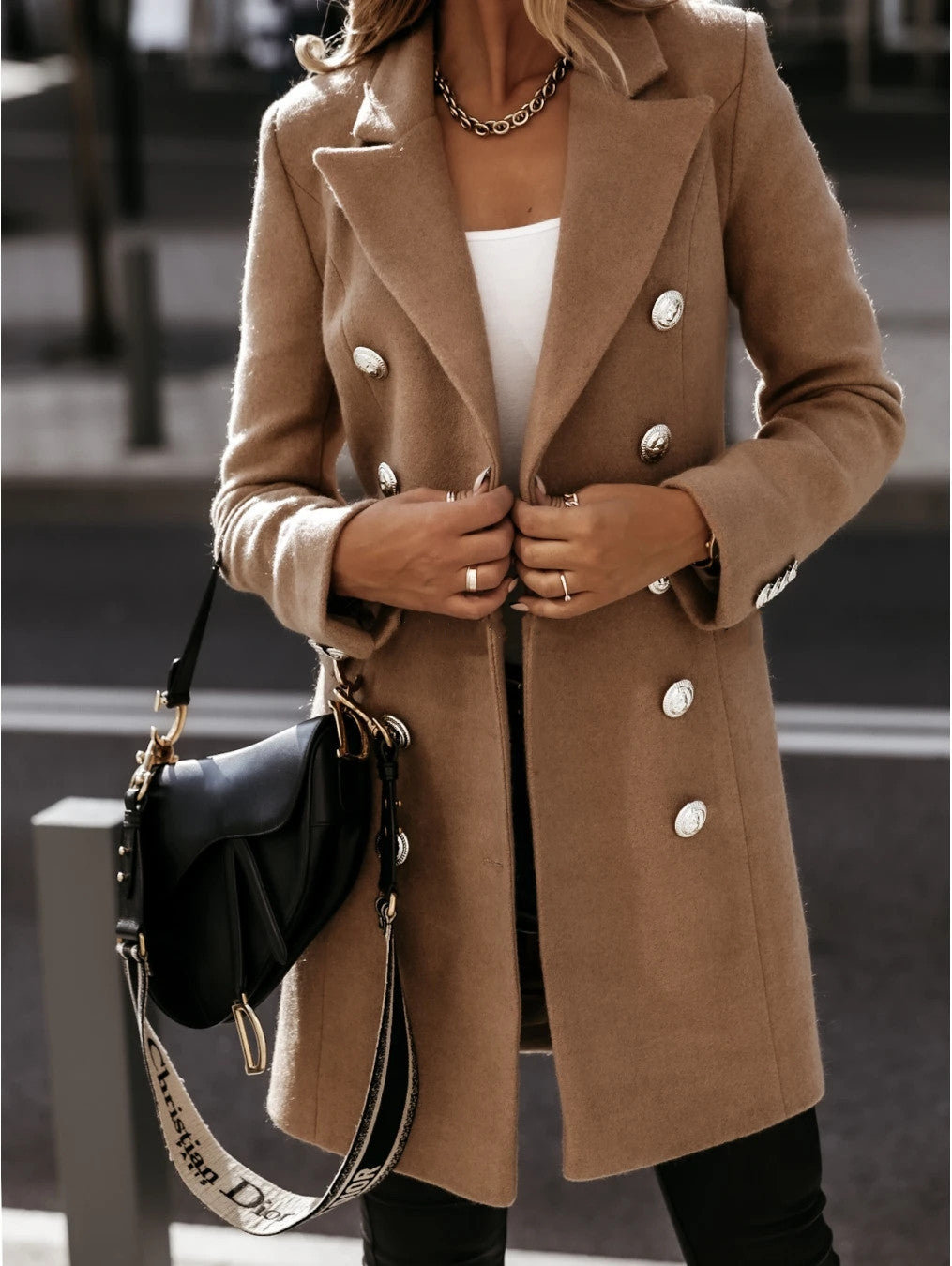 Double-Breasted Women’s Coat with Silver Buttons | M&B - 1 - Modern britwear