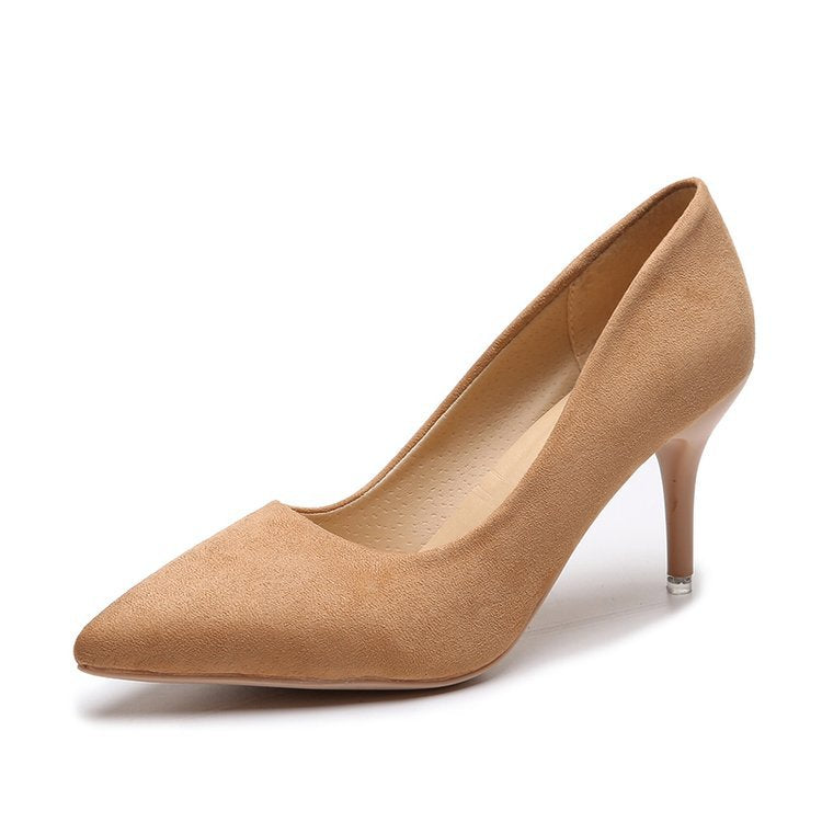 Nude Suede Pointed Toe Stiletto Heels