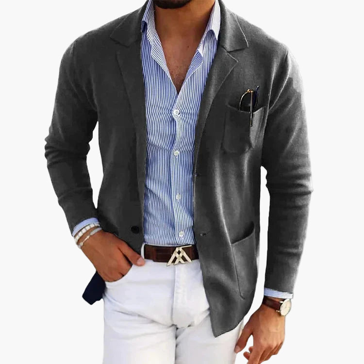 Blazer Men's grey tailored two-button with patch pockets
