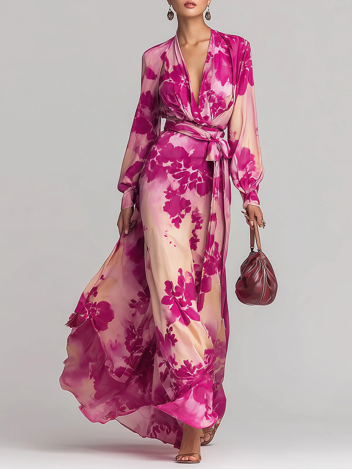 Emilia – Floral Chiffon Long-sleeve Dress - Image 1